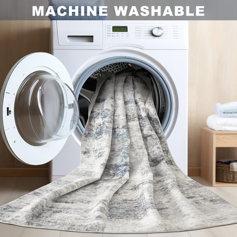 DMOYEST 8x10 Area Rug for Living Room:Washable Modern Neutral Abstract Rug with Low Pile Non Slip Soft Thin Large Indoor Carpet for Bedroom Dining Room Home Office Decor - Grey Blue - Image 2