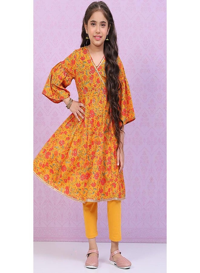 Biba Girls Polyester Flared Printed Suit Set(KW5024E_9_Brown) - Image 5