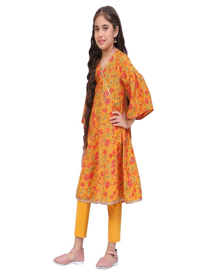 Biba Girls Polyester Flared Printed Suit Set(KW5024E_9_Brown) - Image 1