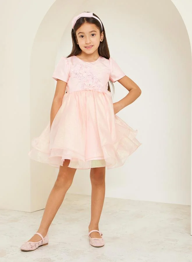 Styli Girls Pink Embellished Organza Dress