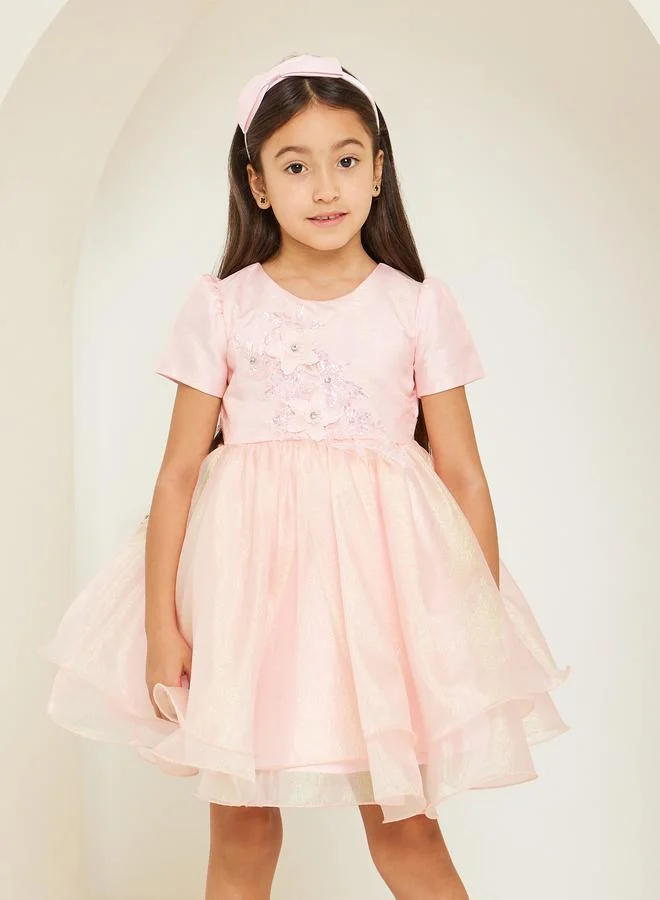 Styli Girls Pink Embellished Organza Dress