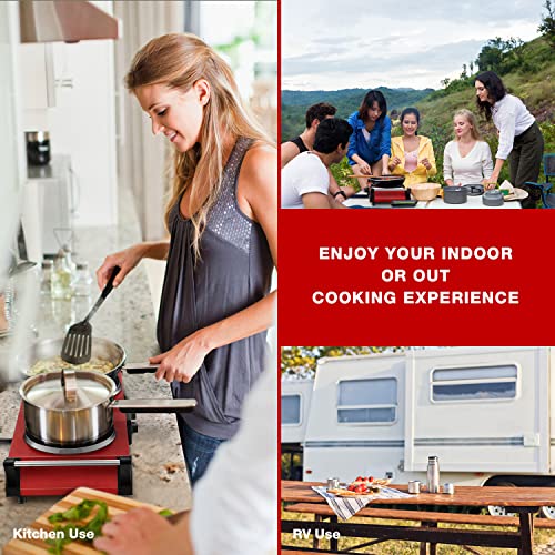 Techwood Hot Plate, Techwood 1800W Portable Electric Stove for Cooking Countertop Dual Burner with Adjustable Temperature & Stay Cool Handles, 7.5” Cooktop for Home/RV/Camp, Compatible for All Cookware, Red - Image 2
