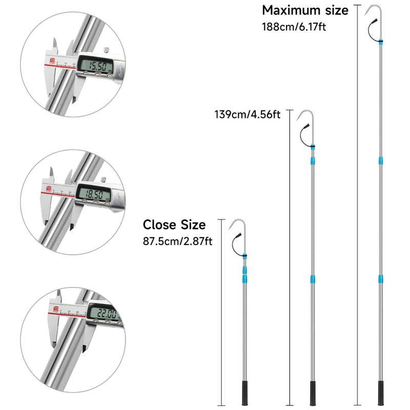SAN LIKE Telescopic Fishing Gaff, 2.87-6.22FT Stainless Steel Retractable Telescopic Pole with Sea Fishing Hook Tackle for Saltwater Offshore Ice Tool - Image 2