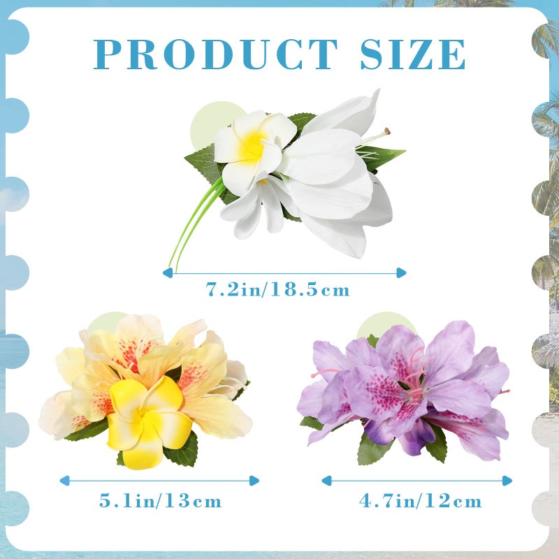 HAIMEIKANG Hair Clip, 3 Pieces Hawaiian Flower Hair Pins - Artificial Tropical Flower Hair Accessories for Women in White, Yellow, Purple (3 Count, 1 Package) - Image 2