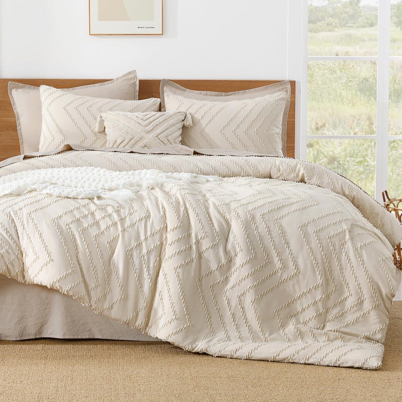 Litanika Litanika Full Size Comforter Sets Beige  Lightweight Fluffy Bedding Comforter Sets for Bed  3 Pieces Cream Down Alternative Comforter Bed Set Gift Choice (79x90Inches  1 Comforter and 2 Pillow Shams)  - Image 1