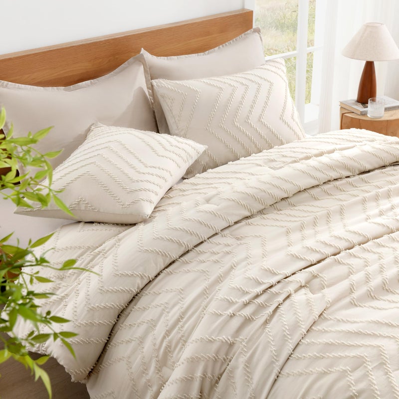 Litanika Litanika Full Size Comforter Sets Beige  Lightweight Fluffy Bedding Comforter Sets for Bed  3 Pieces Cream Down Alternative Comforter Bed Set Gift Choice (79x90Inches  1 Comforter and 2 Pillow Shams)  - Image 3