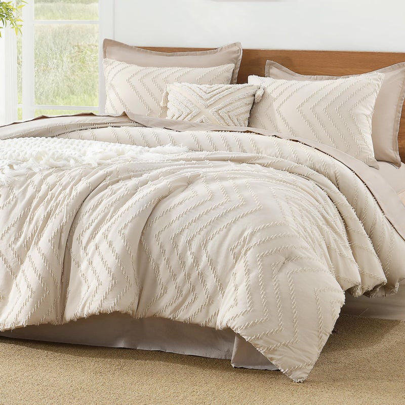 Litanika Litanika Full Size Comforter Sets Beige  Lightweight Fluffy Bedding Comforter Sets for Bed  3 Pieces Cream Down Alternative Comforter Bed Set Gift Choice (79x90Inches  1 Comforter and 2 Pillow Shams)  - Image 2