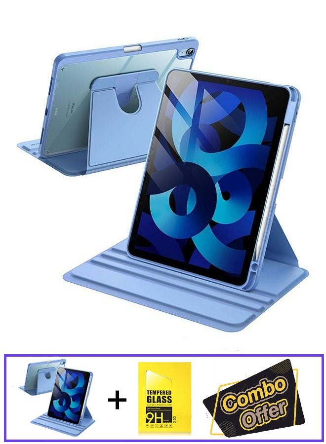 DUSALA 2 in 1 Rotating Case for iPad Air 5 (10.9-Inch,2022) with Pencil Holder,360 Degree Rotation Protective Stand Slim Cover Clear Back, Auto Wake/Sleep With Tempered Glass - Image 1