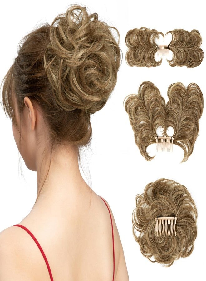 youngways Messy Bun Hair Piece Side Comb Clip in Hair Bun Hairpiece for Women Short Natural Straight Versatile Adjustable Styles Easy Hair pieces (Brunette/Ash Blonde-C) - Image 1