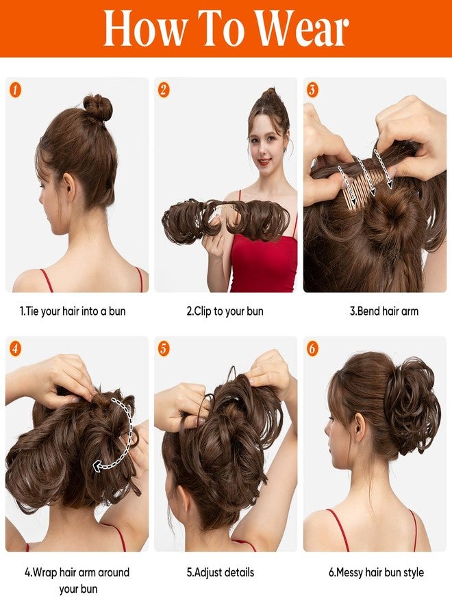 youngways Messy Bun Hair Piece Side Comb Clip in Hair Bun Hairpiece for Women Short Natural Straight Versatile Adjustable Styles Easy Hair pieces (Brunette/Ash Blonde-C) - Image 5
