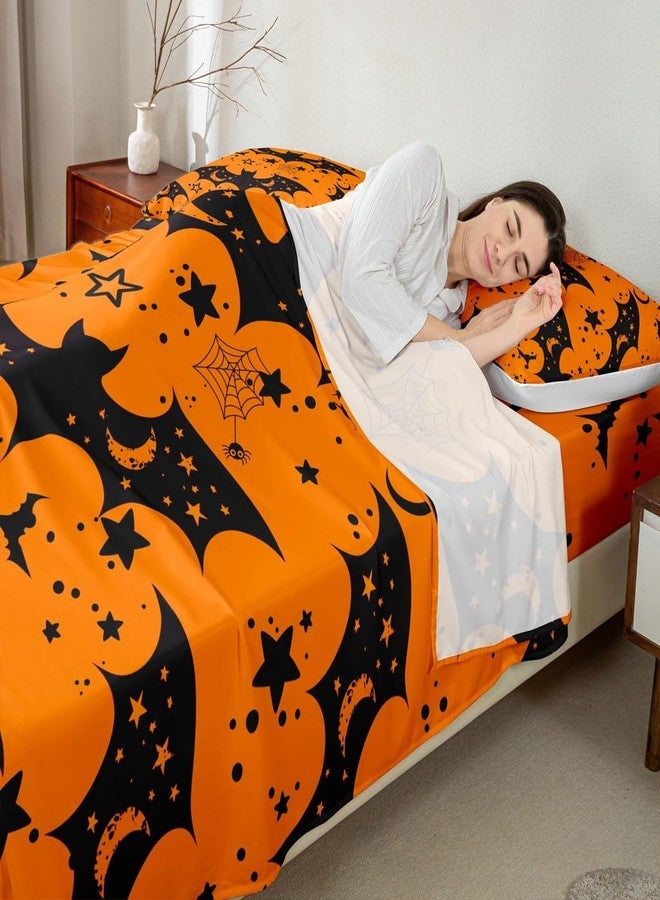 Feelyou Kids Happy Halloween Sheet Set Queen Size Cobweb Bat Cute Star Print Bed Sheets Set for Boys Teens Decor Horror Theme Sheets with Deep Pocket Fitted Sheet Witchcraft Bedroom 4Pcs - Image 3