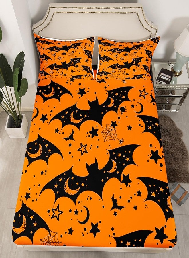 Feelyou Kids Happy Halloween Sheet Set Queen Size Cobweb Bat Cute Star Print Bed Sheets Set for Boys Teens Decor Horror Theme Sheets with Deep Pocket Fitted Sheet Witchcraft Bedroom 4Pcs - Image 4