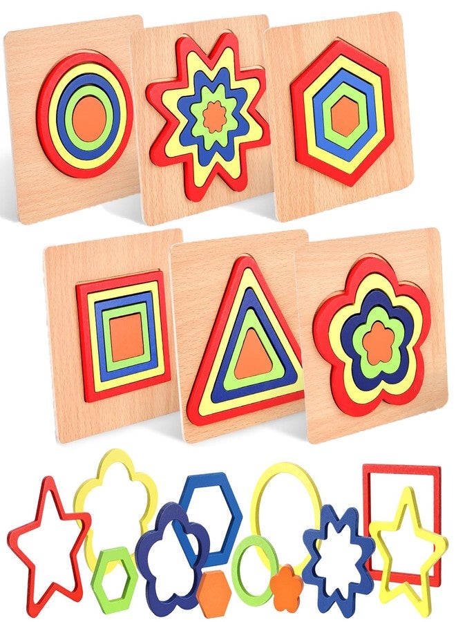 KLIFFOO 6 Pcs Wooden Shape Sorting Puzzle for Kids, Preschool Toddler Activity Games Toys, Montessori Shape Sorter Toys for Kids Boys Girls Ages 2+ Year Old | Helps Develop Motor & Reasoning Skills - Image 1