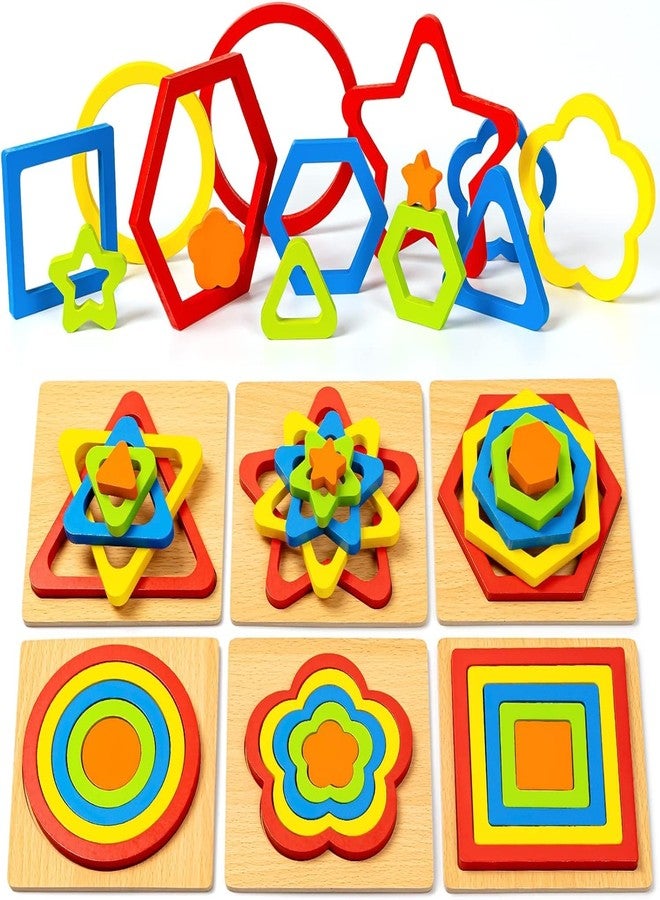 KLIFFOO 6 Pcs Wooden Shape Sorting Puzzle for Kids, Preschool Toddler Activity Games Toys, Montessori Shape Sorter Toys for Kids Boys Girls Ages 2+ Year Old | Helps Develop Motor & Reasoning Skills - Image 2