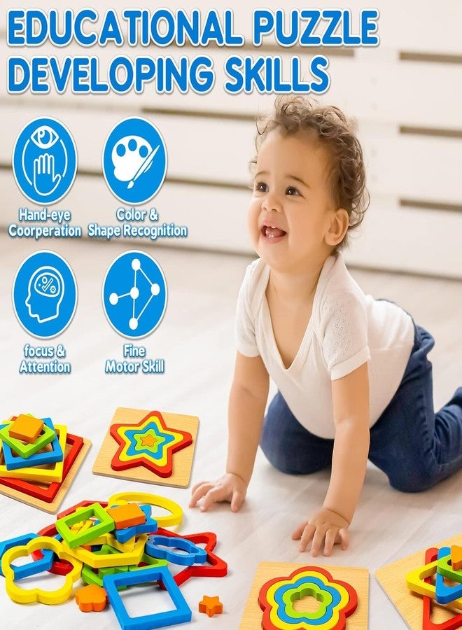 KLIFFOO 6 Pcs Wooden Shape Sorting Puzzle for Kids, Preschool Toddler Activity Games Toys, Montessori Shape Sorter Toys for Kids Boys Girls Ages 2+ Year Old | Helps Develop Motor & Reasoning Skills - Image 3