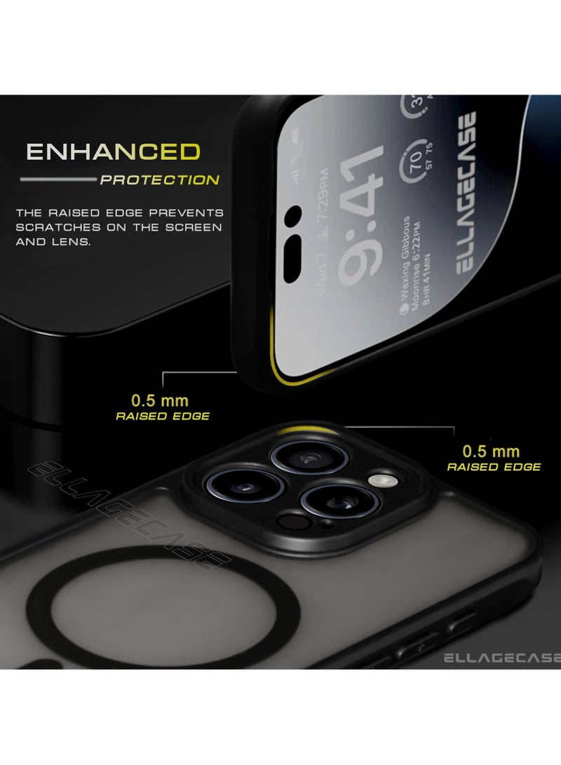 ELLAGECASE حافظة لجهاز iPhone 15 Pro Max، حافظة رفيعة جداً بدون إطار مع شحن لاسلكي MagSafe، حماية كاميرا قوية، غطاء مغناطيسي مضاد للصدمات باللون الأسود - Image 5