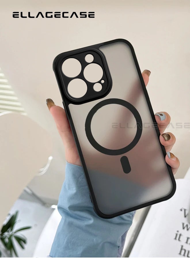 ELLAGECASE حافظة لجهاز iPhone 15 Pro Max، حافظة رفيعة جداً بدون إطار مع شحن لاسلكي MagSafe، حماية كاميرا قوية، غطاء مغناطيسي مضاد للصدمات باللون الأسود - Image 3