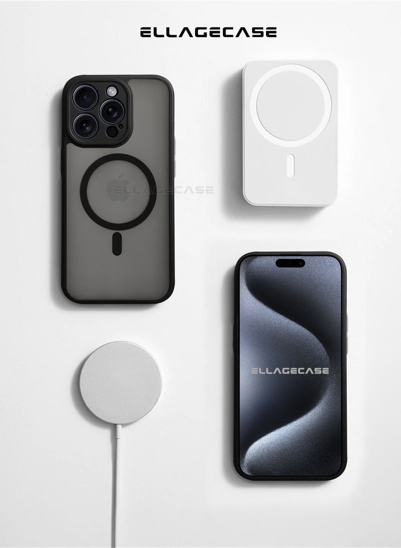 ELLAGECASE حافظة لجهاز iPhone 15 Pro Max، حافظة رفيعة جداً بدون إطار مع شحن لاسلكي MagSafe، حماية كاميرا قوية، غطاء مغناطيسي مضاد للصدمات باللون الأسود - Image 4
