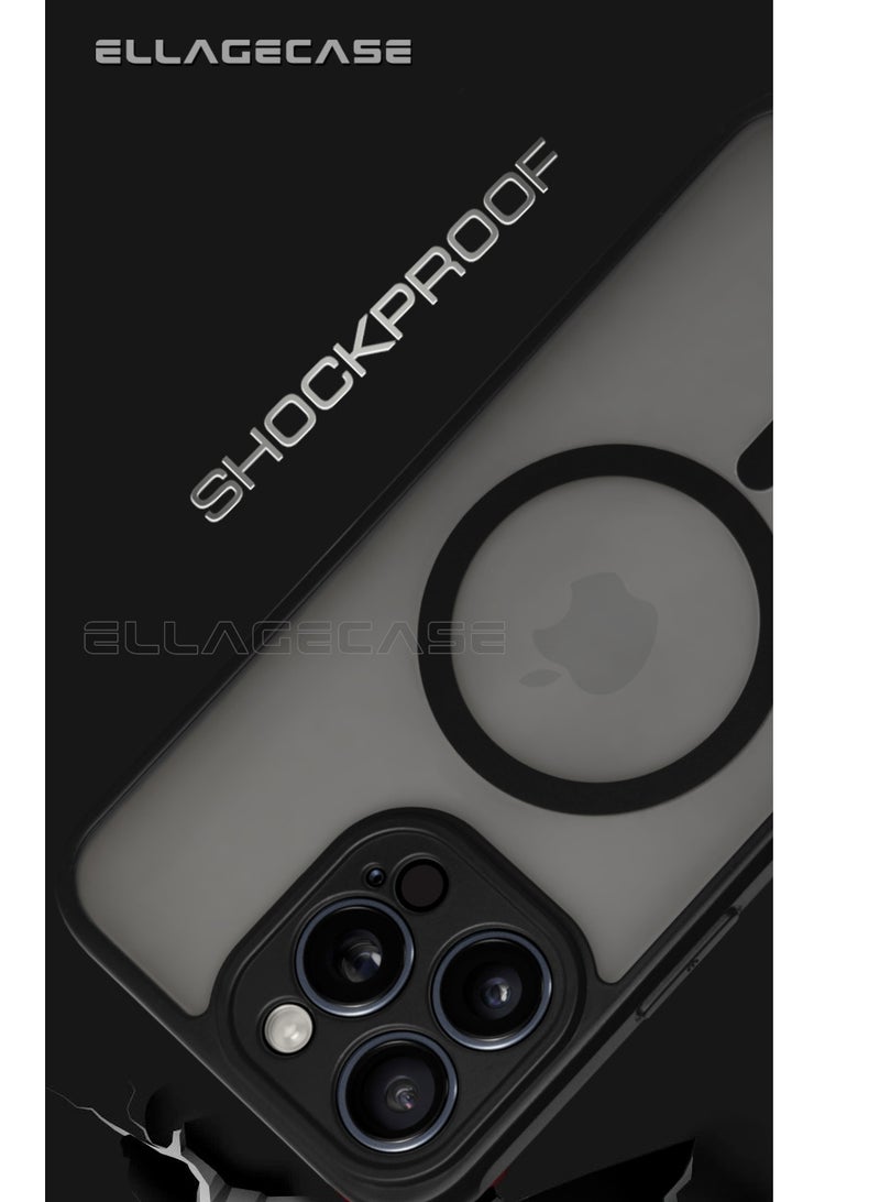 ELLAGECASE حافظة لجهاز iPhone 15 Pro Max، حافظة رفيعة جداً بدون إطار مع شحن لاسلكي MagSafe، حماية كاميرا قوية، غطاء مغناطيسي مضاد للصدمات باللون الأسود - Image 2