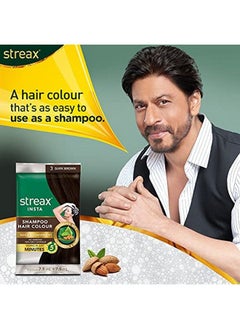 Streax Insta Shampoo Hair Colour For Men & Women ; Enriched With Almond Oil & Noni Extracts ; Longlasting Instant Colour ; Dark Brown 15 Ml (Pack Of 24)  - Image 3