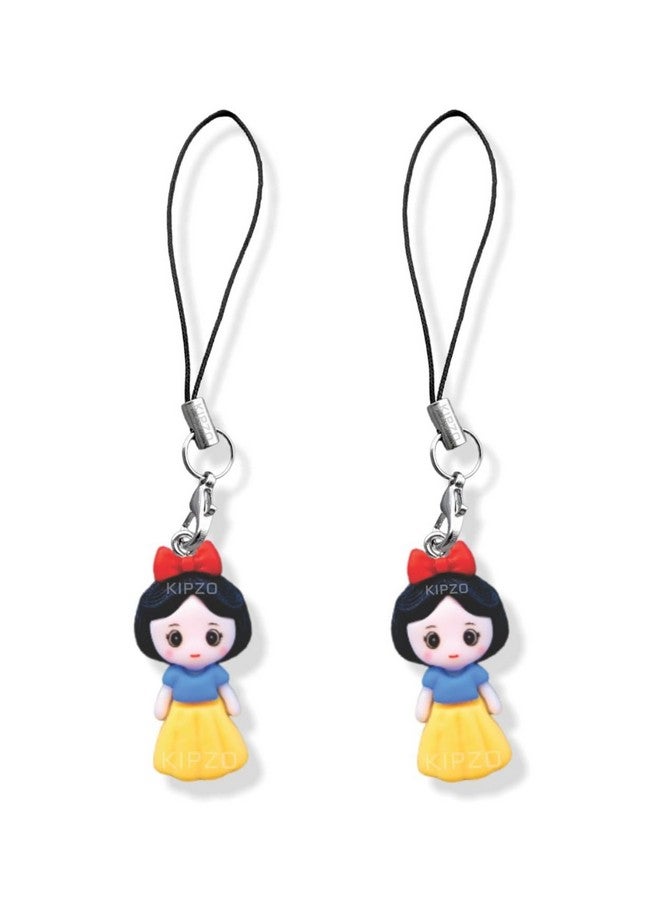 KIPZO¬Æ Snow white girl doll cartoon phone charm pendant Keychain Hanging for women kids stylish aesthetic silver necklace Lanyard thread rope strap string earring Ornament decor gift ideas item 2 pcs - Image 1