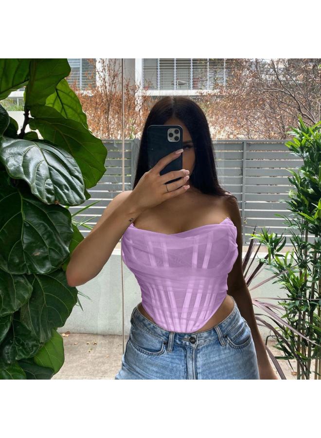 Summer Europe And The United States Hot Hot Girl Women's Fashion Fishbone Mesh Corset Vest Women's Short Small Top