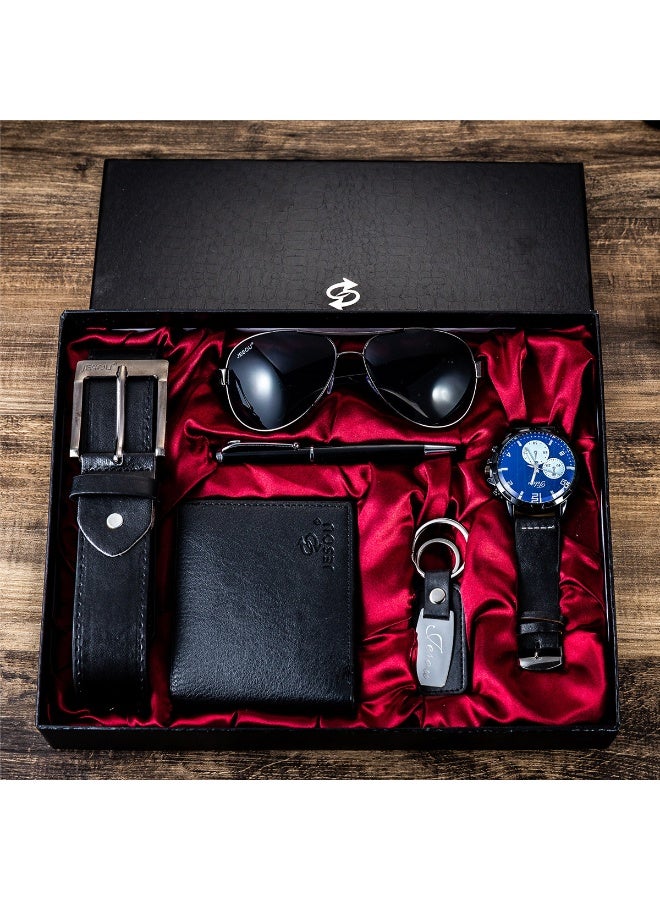 JESOU 6-in-1 Deluxe Gift Set: Sunglasses, Belt, Wallet, Keychain, Signature Pen, and Large Dial Quartz Watch - Image 2