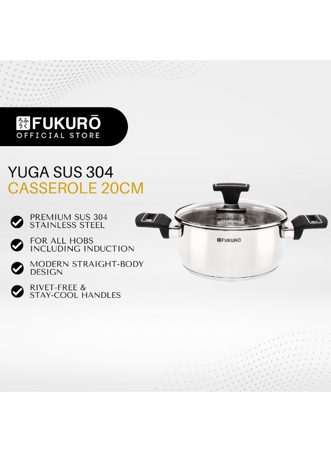 Fukuro Yuga 304 Stainless Steel Casserole With Lid - 20cm - Image 2
