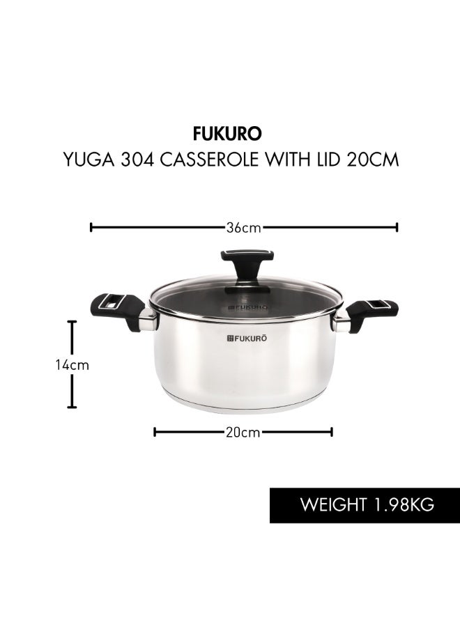 Fukuro Yuga 304 Stainless Steel Casserole With Lid - 20cm - Image 4