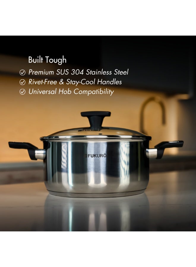 Fukuro Yuga 304 Stainless Steel Casserole With Lid - 20cm - Image 3