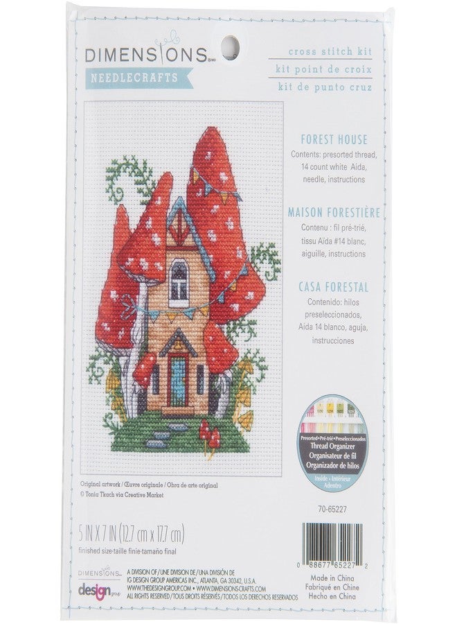 Dimensions Forest House Counted Cross Stitch Kit for Beginners, 5" x 7", 14 Cnt. White Aida 4 pcs - Image 1