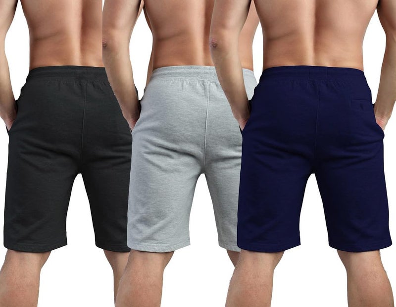 hotfits Plus Size Men’s Cotton Solid Shorts Pack of 3 | Knee Length Regular Fit Workout, Running & Nightwear Shorts with Elastic Waistband & 2 Side Pockets for Comfort & Style Multicoloured - Image 3