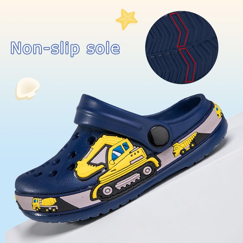 DRECAGE Toddler Clogs Kids Clogs for Girls Boys Slip on Garden Clogs Slide Sandals Waterproof Beach Pool Shoes Slipper Darkblue Digger Toddler 7.5 - Image 3