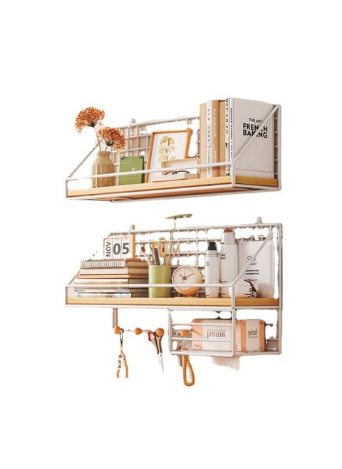 2 Sets Pegboard Shelves Peg Board Shelf with Steel Pegboard Brackets and Metal Hooks Wall Organizer Storage Display Tray Pegboard Accessories for Craft Room Office Garage Workshop