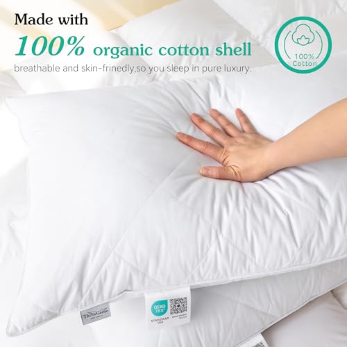 Three Geese Pack of 2 White Goose Feather Pillows King Size- Soft 600 Thread Count 100% Cotton, Medium Firm,Soft Support,White Solid - Image 3