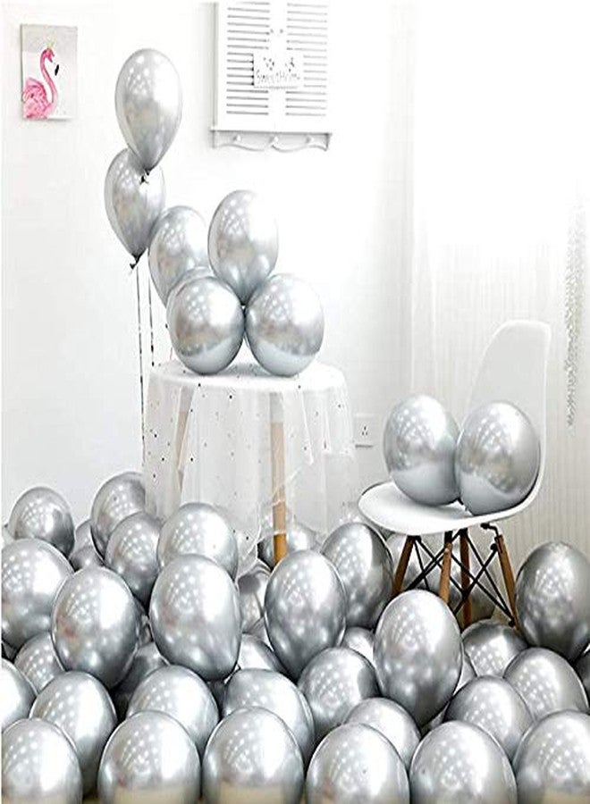 HEMITO Premium Metallic Latex Balloons Pack Of 50 Silver Balloons for Decoration (Silver, Pack Of 50) - Image 1