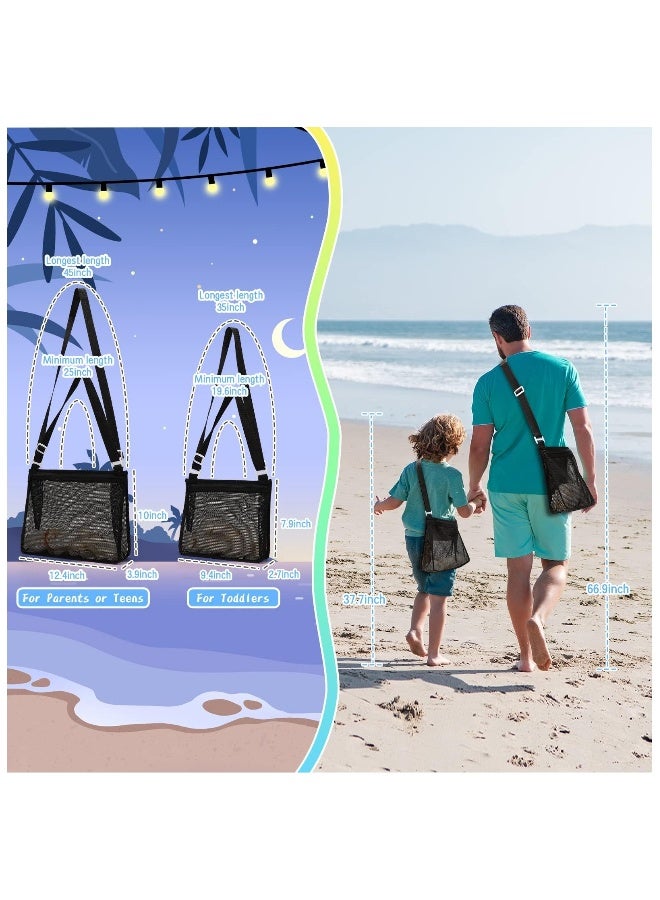 Beach Mesh Bag, Beach Toys Shell Bags, Sand Toys for Picking Shells, Swimming Pool Bag with Zipper Beach Vacation Essentials Including 2PCS of Different Size for Kids and Parents(Only Bags)  - Image 2