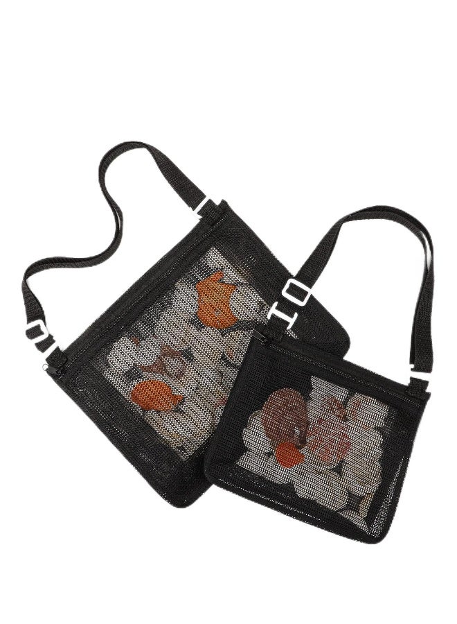Beach Mesh Bag, Beach Toys Shell Bags, Sand Toys for Picking Shells, Swimming Pool Bag with Zipper Beach Vacation Essentials Including 2PCS of Different Size for Kids and Parents(Only Bags)  - Image 1