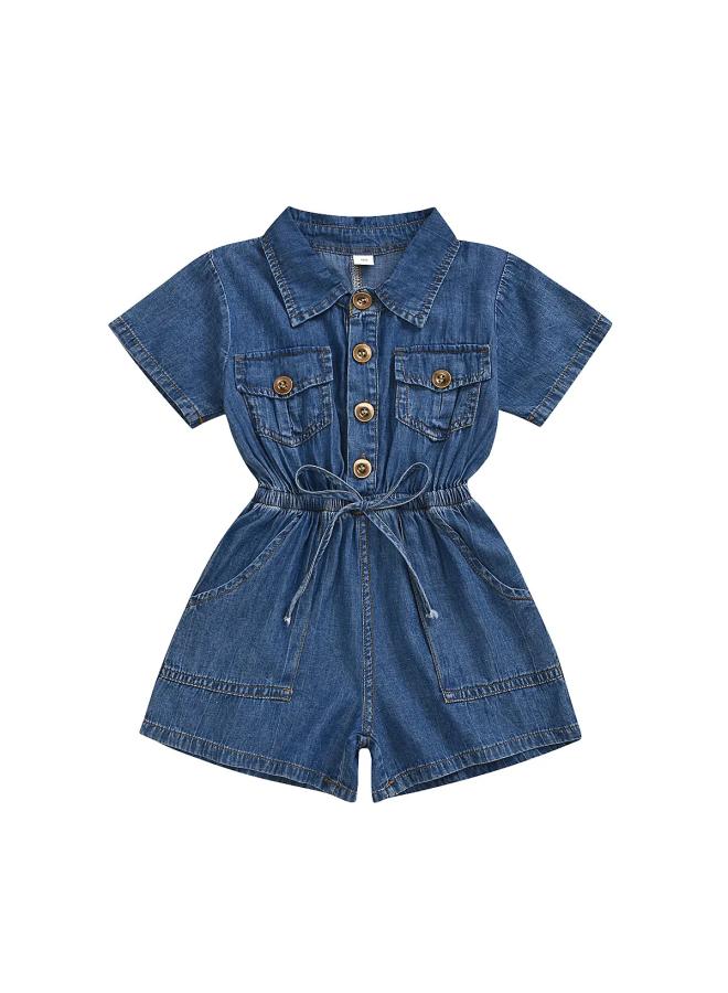 Summer New Fashion Girls Denim Short Sleeve One-piece Shorts Children's Clothing A Generation Of Hair 