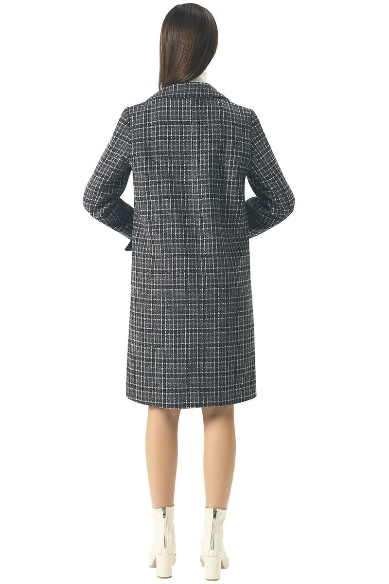 CHARTOU Women's Winter Oversize Lapel Collar Woolen Plaid Double Breasted Long Peacoat Jacket (XX-Large, Black) - Image 4