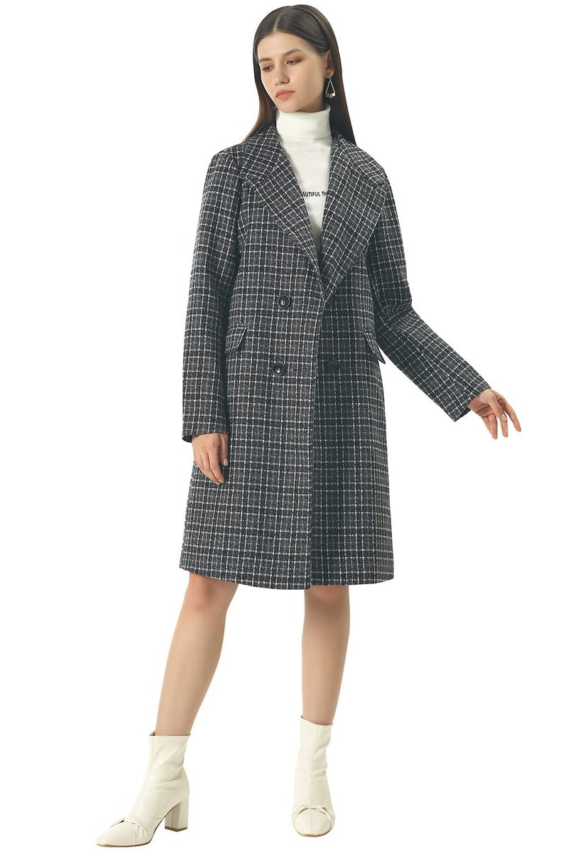 CHARTOU Women's Winter Oversize Lapel Collar Woolen Plaid Double Breasted Long Peacoat Jacket (XX-Large, Black) - Image 3