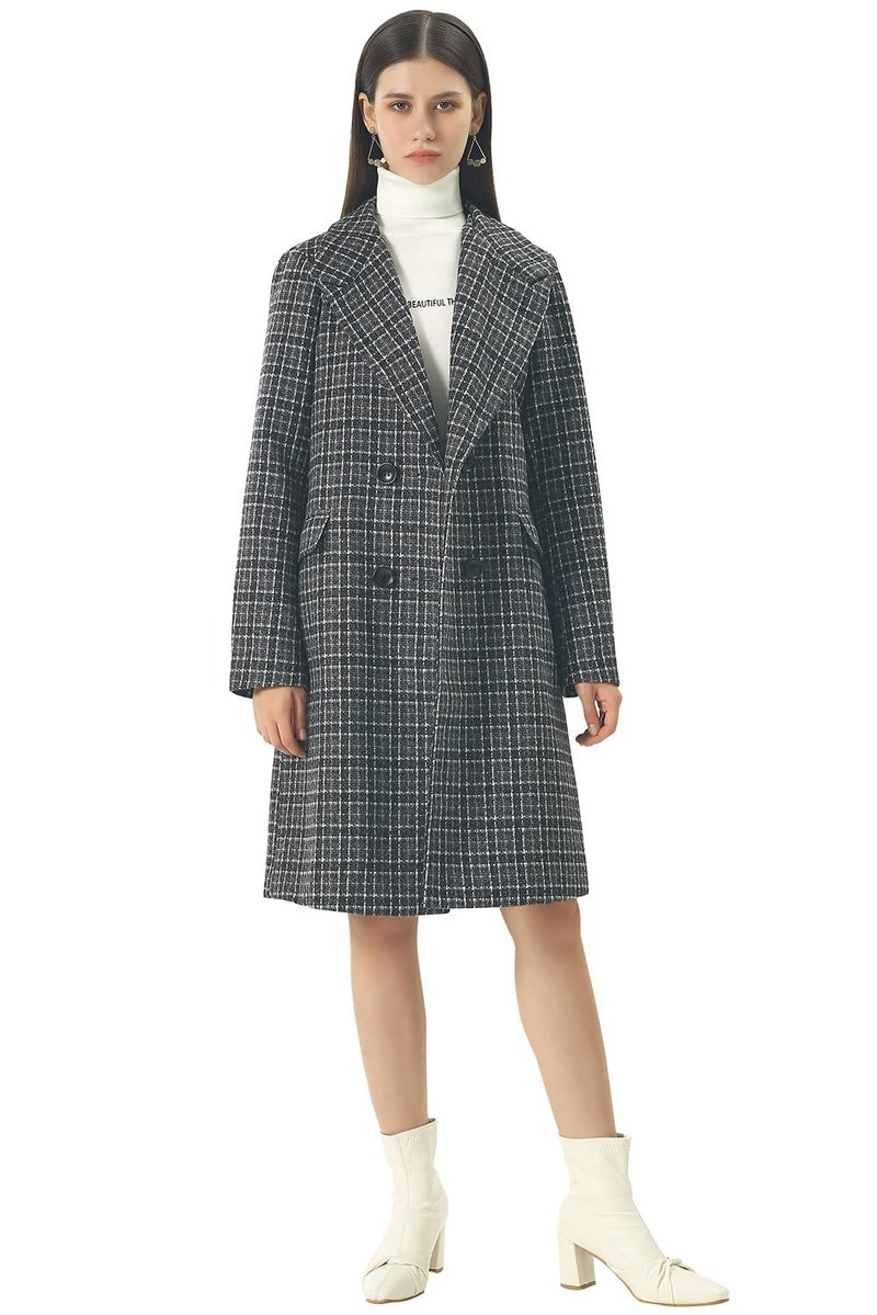 CHARTOU Women's Winter Oversize Lapel Collar Woolen Plaid Double Breasted Long Peacoat Jacket (XX-Large, Black) - Image 2