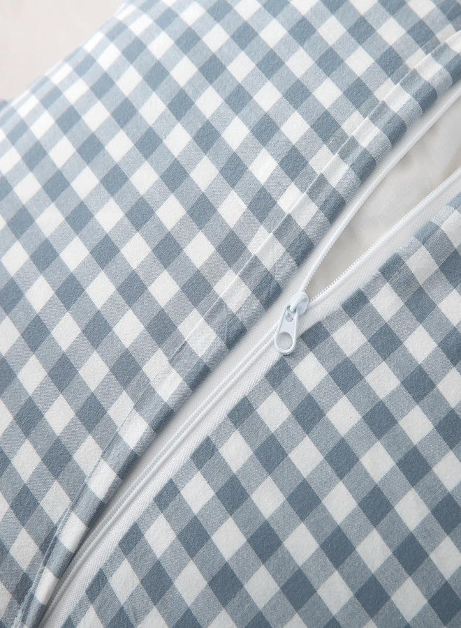 Silnuo Light Blue Plaid Ruffle Throw Pillow Covers Set of 2,Washed Cotton Shabby Checkered Gingham Pillow Shams Decorative Shams 24"x24" for Sofa,Couch,Liviing Room - Image 3