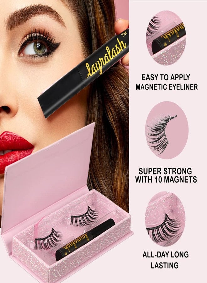 LAYRALASH Magnetic Eyelashes || Eyelashes for Women || Natural & Lightweight || Pack of 2(Liner + Lashes) Reusable upto 25 times || All-Day Long || Easy to Apply || (Pink kit) - Image 3