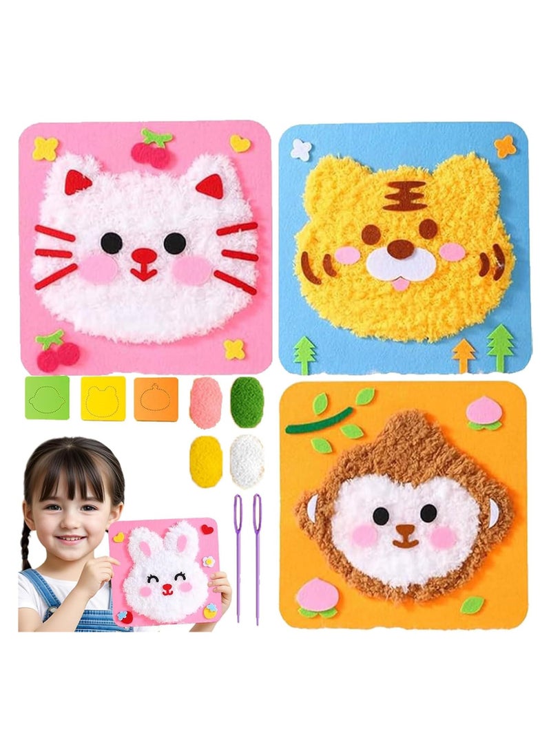3 Pack DIY Embroidery Doll Set for Kids  Funny Cartoon Animal Sewing Craft Kit, Cartoon Animal Felt Embroidery Stitching with Stickers - Image 1