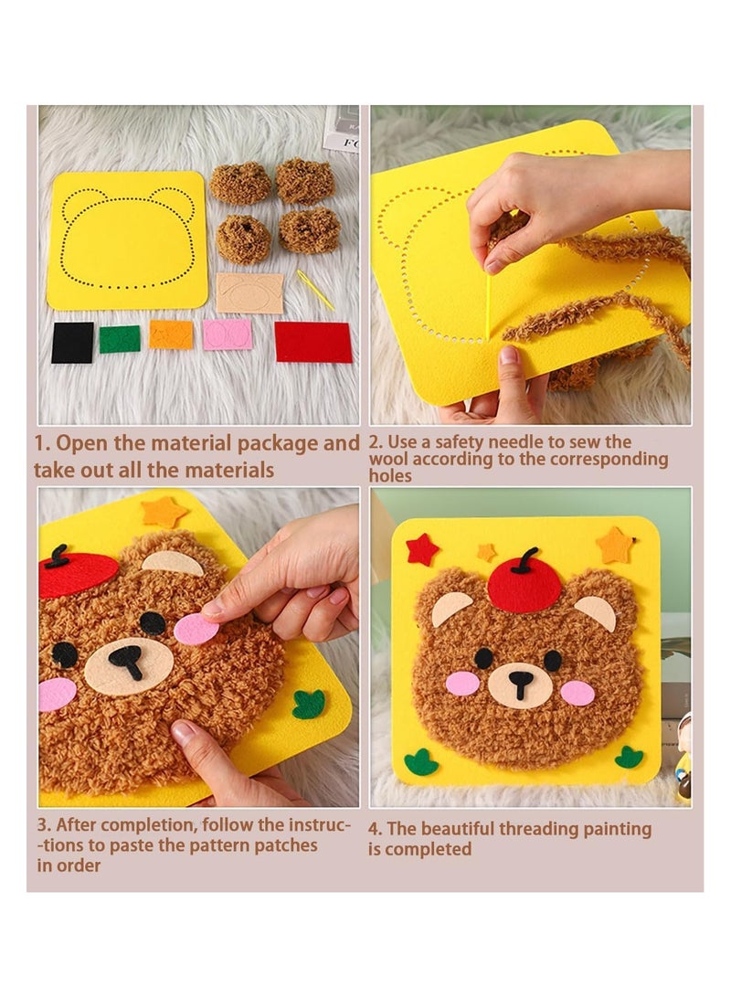 3 Pack DIY Embroidery Doll Set for Kids  Funny Cartoon Animal Sewing Craft Kit, Cartoon Animal Felt Embroidery Stitching with Stickers - Image 4