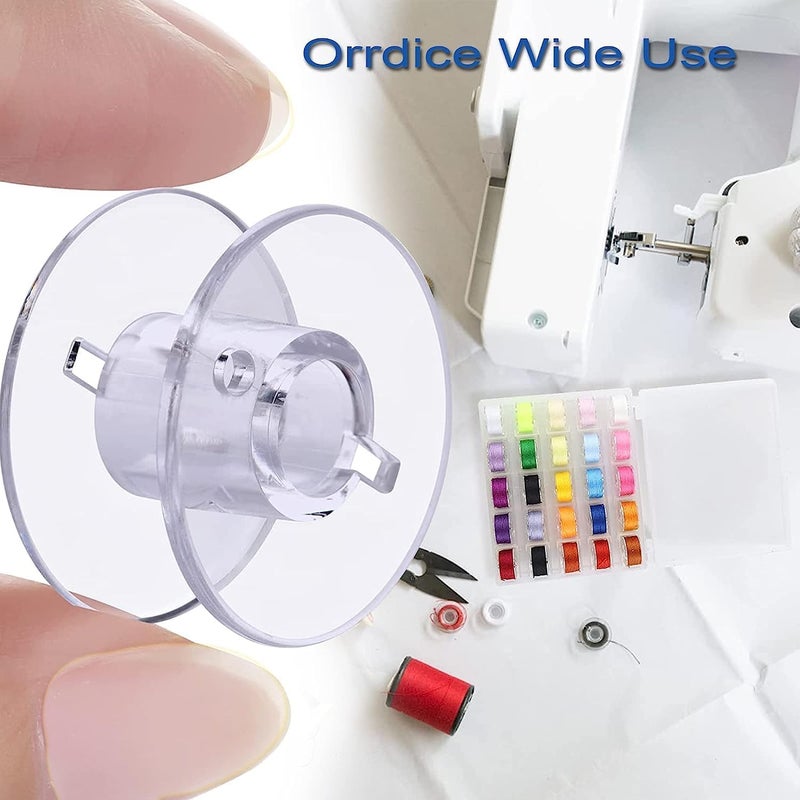 Wezone مجموعة بكرات ماكينة الخياطة أusha جانوم – 25 بكرة بلاستيكية شفافة مع علبة تخزين، بيضاء - Image 3