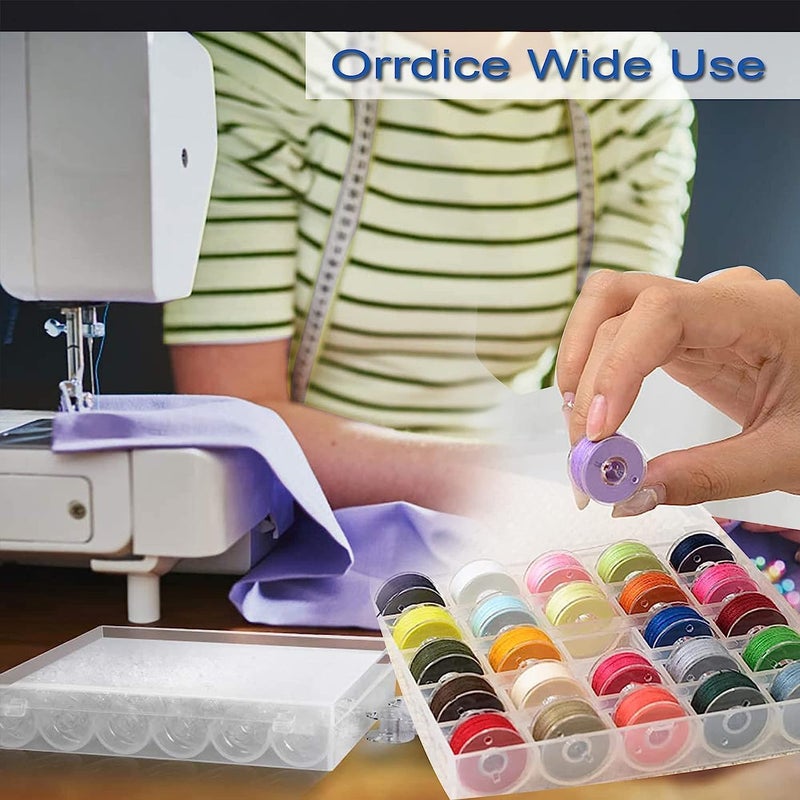 Wezone مجموعة بكرات ماكينة الخياطة أusha جانوم – 25 بكرة بلاستيكية شفافة مع علبة تخزين، بيضاء - Image 4