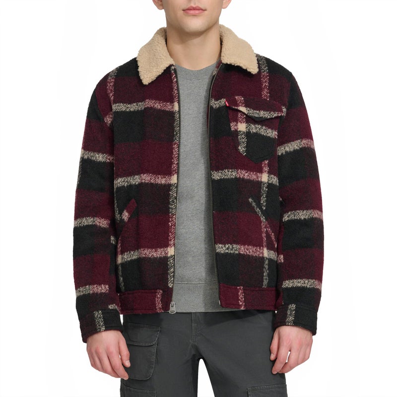 Levi's Men's Wool Blend Depot Jacket, Burgundy/Black Plaid, Medium - Image 1