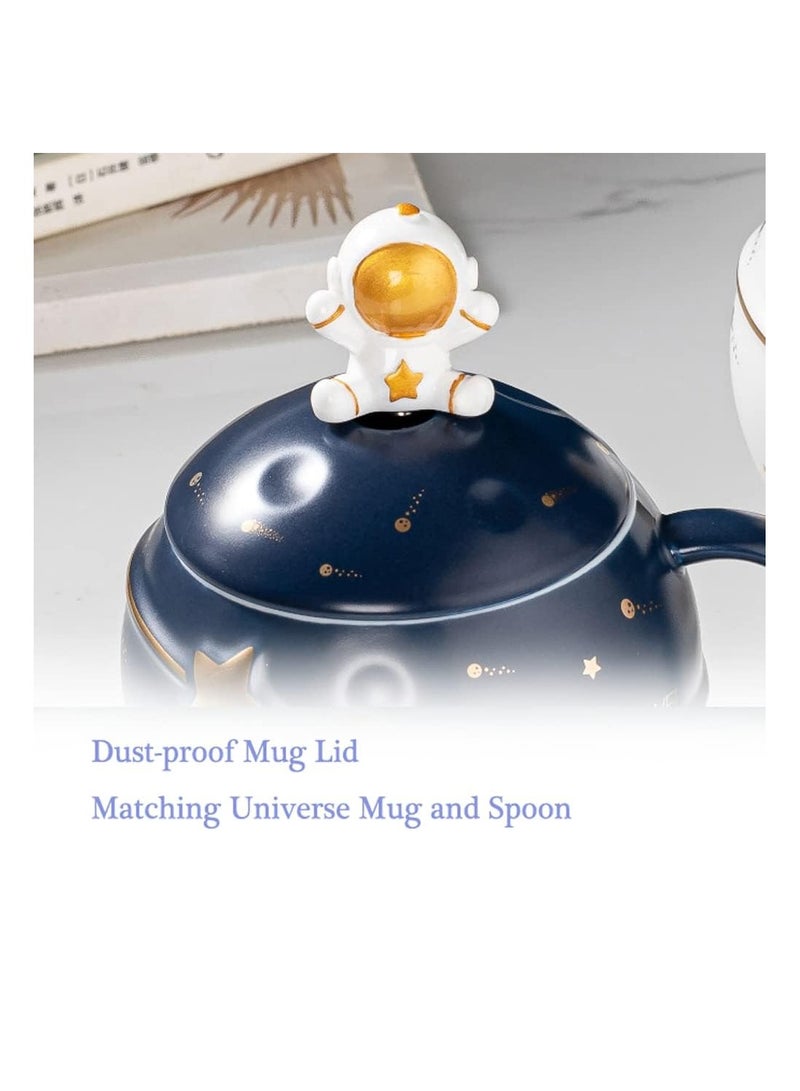Y&D Astronaut Cup Space Embossed Planet Mug 13.52oz Ceramic Coffee Mugs with Lid And Spoon Gift Box Cute Ceramic Coffee Mug Unique Gift Birthday For Girl Boy Women Men (Dark Blue)  - Image 5